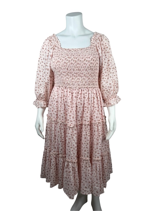 Ivy City Co Dresses & Skirts - Ivy City Co Smocked Square-Neck Pink Floral Midi Dress Sz. 1X